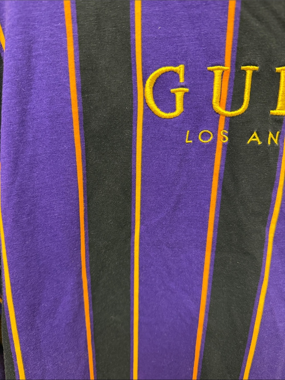 GUESS  Vintage 90s Style Purple, Black & Yellow Striped Long-Sleeve Tee Size M - Picture 9 of 9